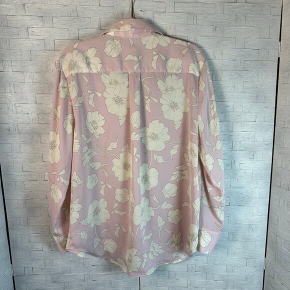 Joie floral blouse soft satin long sleeve button up lavender cream feminine - Picture 3 of 11